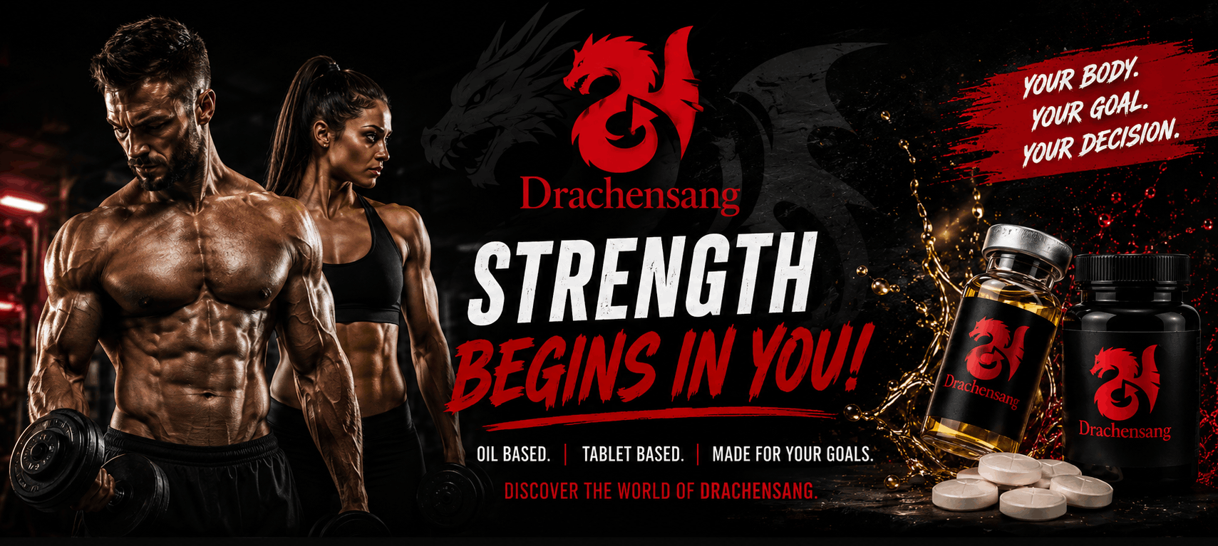 Drachensang Academy España – Banner oficial de todos los productos para la potencia máxima y el desarrollo muscular extremo