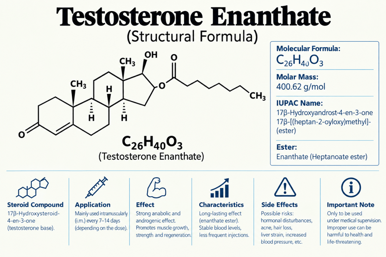 Testosterona Enantato – Información sobre efectos, uso y riesgos